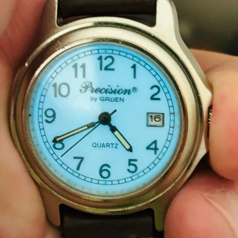 Gruen Precision GP420MN Glow Dial Vintage 38mm Quartz Field Watch Backlight